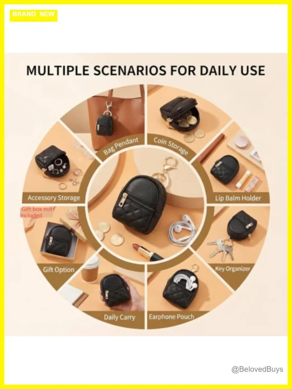 Mini Backpack Keychain Faux Leather Cute Coin Purse Bag Charm Dual Zipper